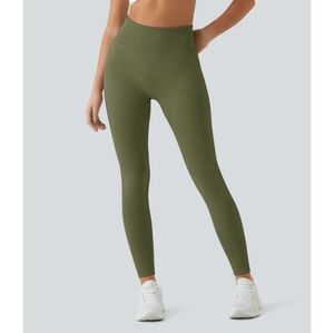Seamless Butt Lift Rouched Full Length Leggings Winter Moss Green